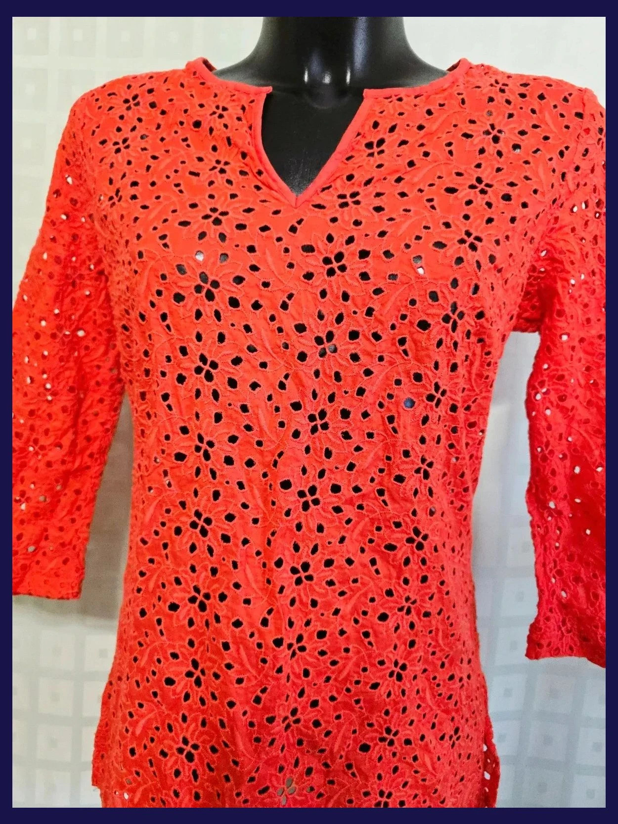 Red Floral Eyelet Lace Tunic 100% Cotton – Talbots – taille M / 38 / 10 5