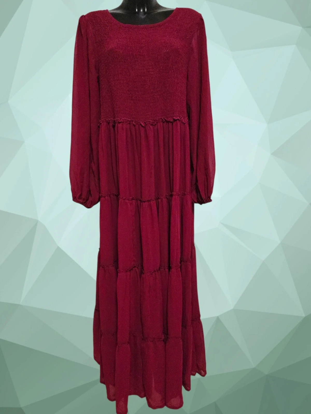 Burgundy Tiered Smocked Maxi Dress – Limited Collection – taille XXL / 44 / 16