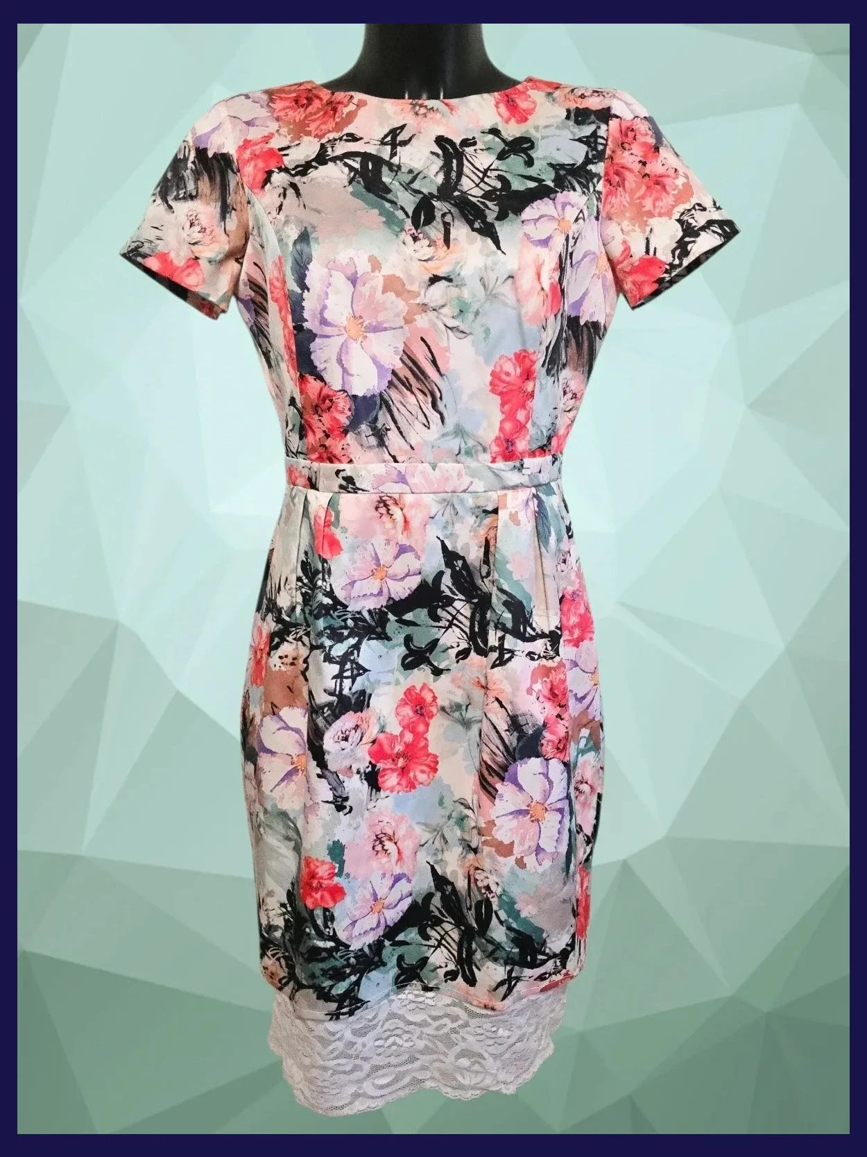 Floral Print Dress Lace Hem