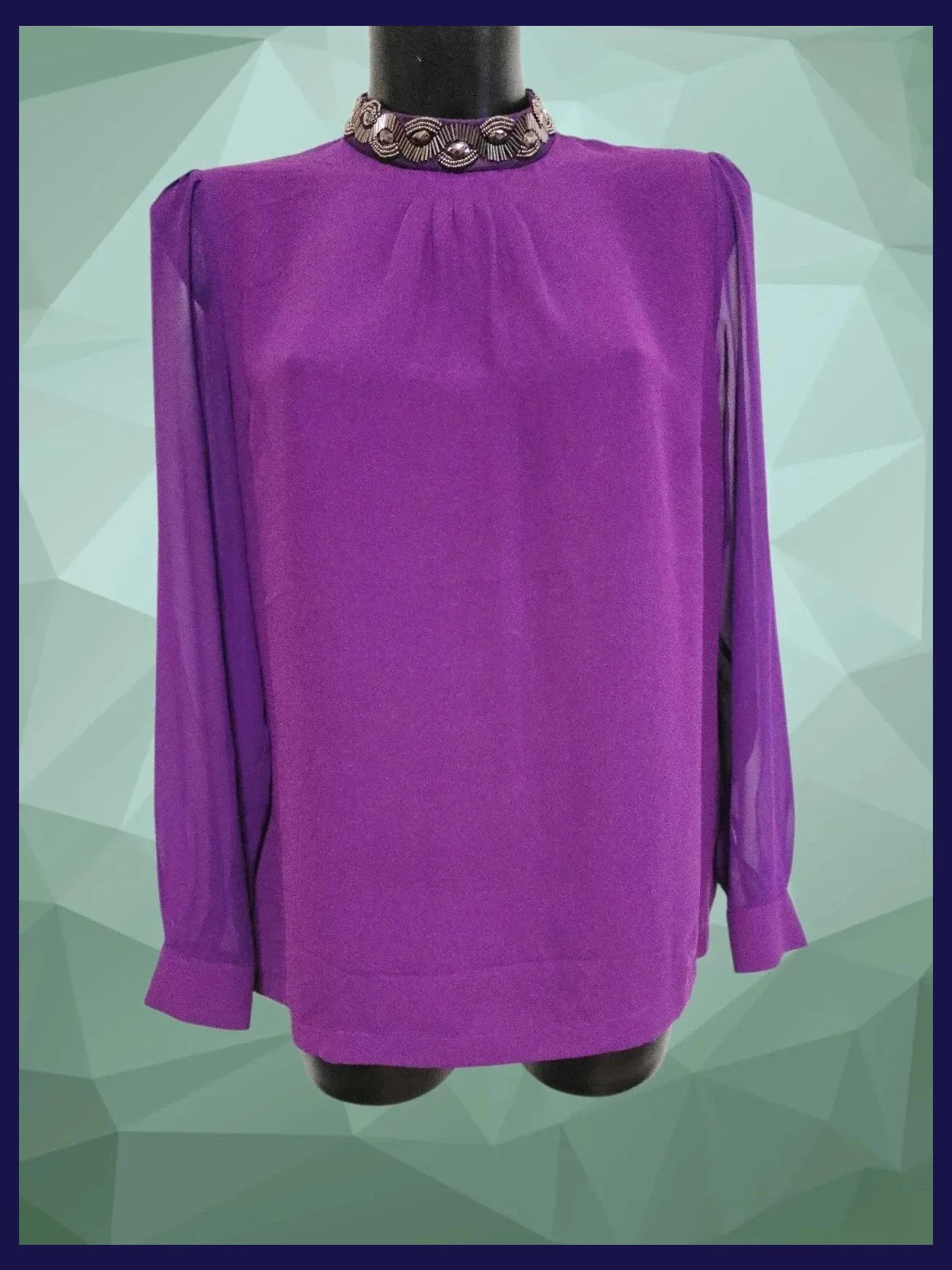Purple Beaded Collar Blouse