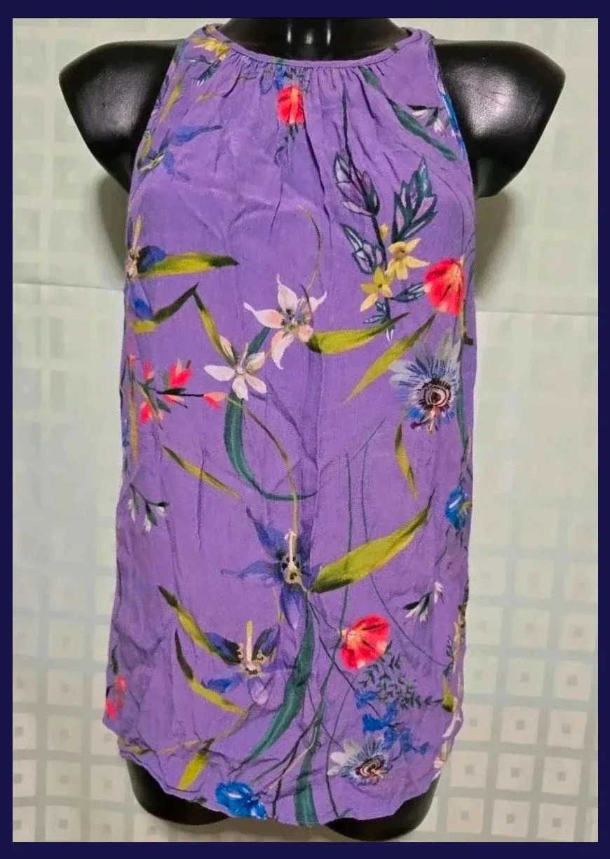 Purple Floral Halter Neck Top – Karen Millen – taille L / 40 / 12