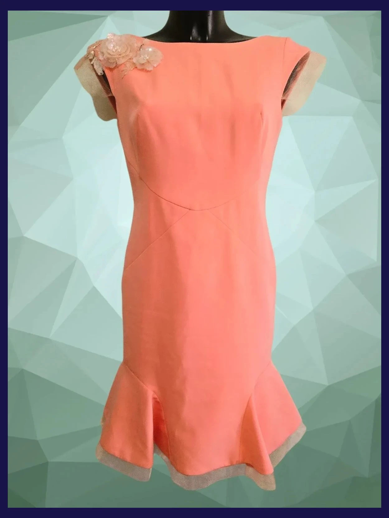 Floral Appliqué & Tulle Hem Event Dress