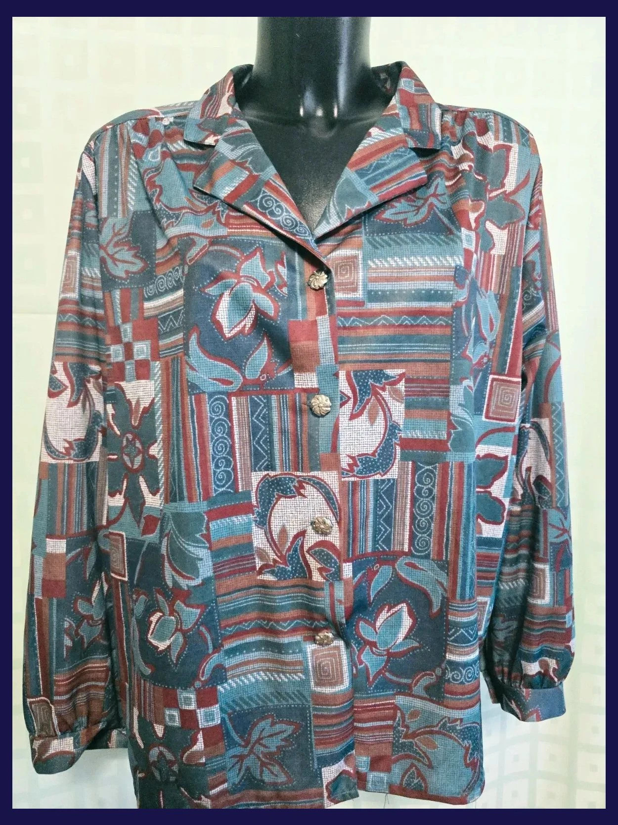 Vintage Patchwork Print Gold Button Blouse 74 cm – Vestidor Vintage – taille Autre 2