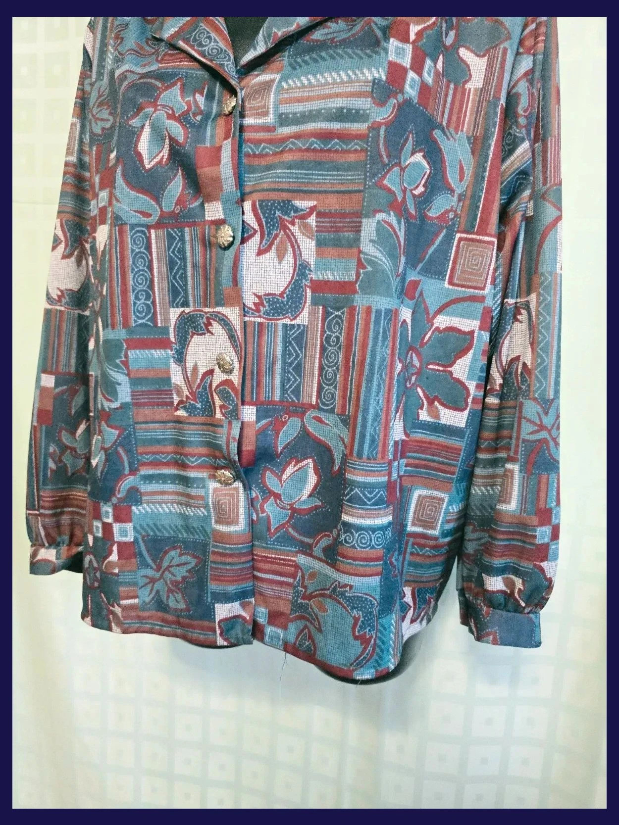 Vintage Patchwork Print Gold Button Blouse 74 cm – Vestidor Vintage – taille Autre 3