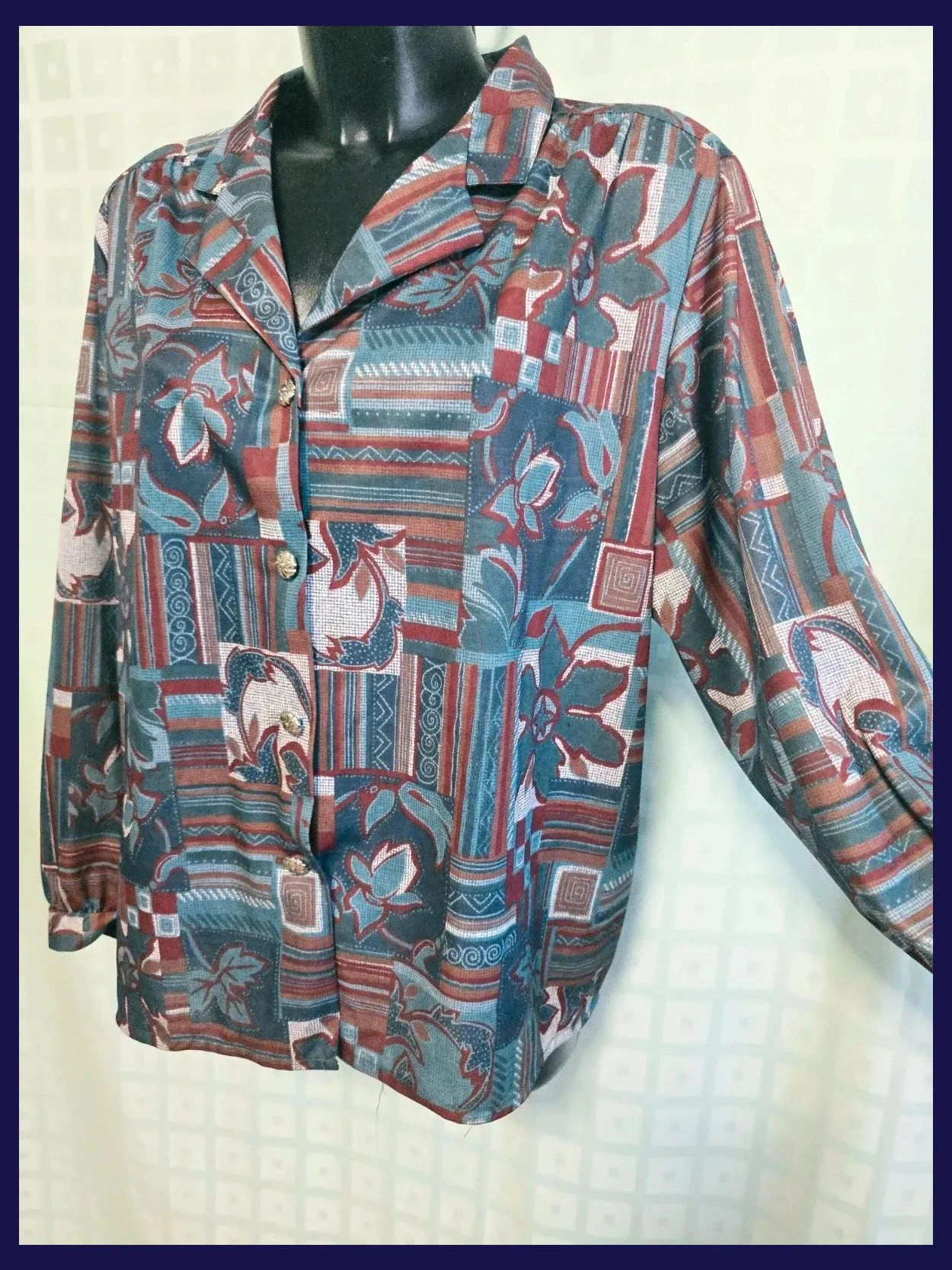 Vintage Patchwork Print Gold Button Blouse 74 cm – Vestidor Vintage – taille Autre 4
