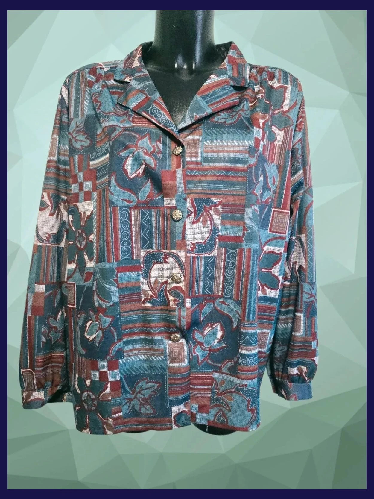 Vintage Patchwork Print Gold Button Blouse 74 cm