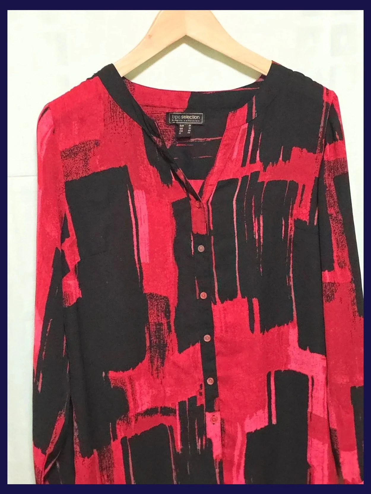 Red Black Abstract Print Button Blouse – BPC Selection – taille L / 40 / 12 2