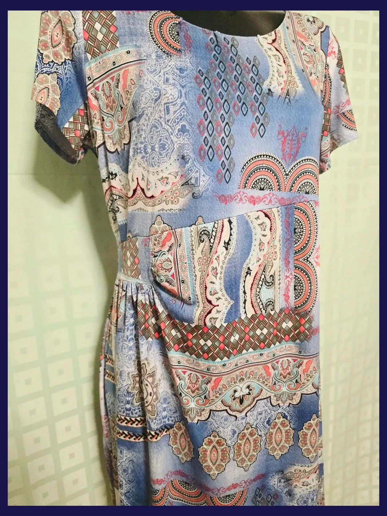 Vintage Mosaic Paisley Print Short Sleeve Dress – Vestidor Vintage – taille XXL / 44 / 16 5