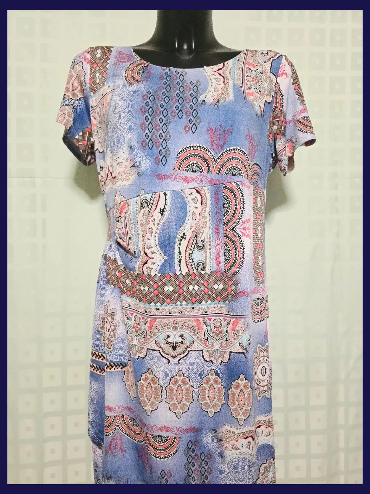 Vintage Mosaic Paisley Print Short Sleeve Dress – Vestidor Vintage – taille XXL / 44 / 16 2