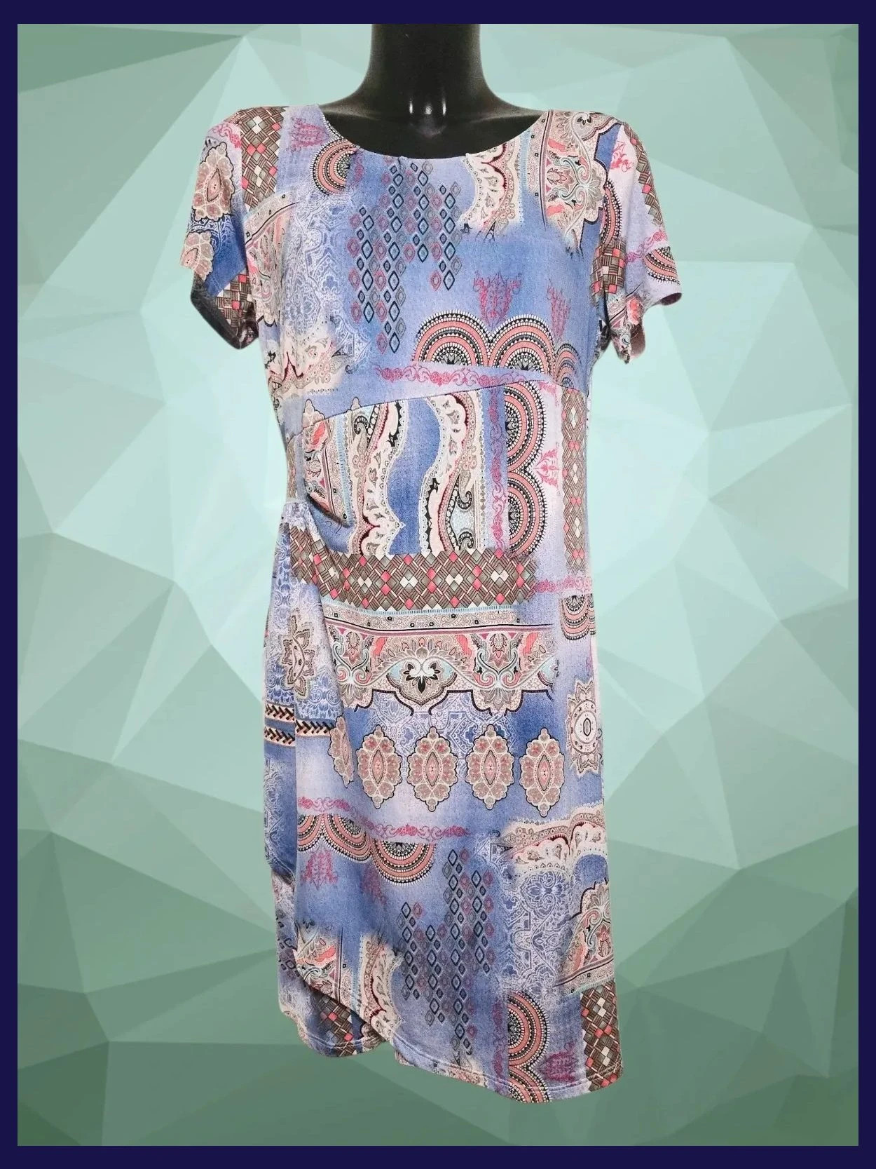 Vintage Mosaic Paisley Print Short Sleeve Dress