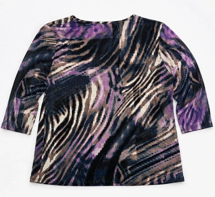 Haut Zendra imprimé abstrait violet noir manches longues – Taille 48 – Zendra – taille 4XL / 48 / 20 2