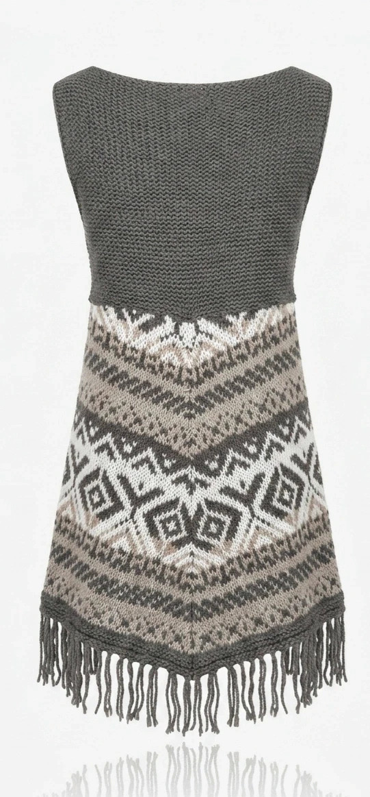 Poncho en maille bohème ethnique gris – Taille unique – Made in Italy – taille Taille unique 2