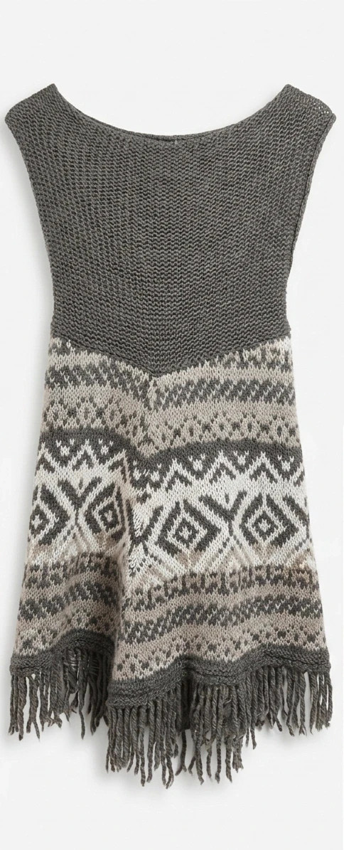 Poncho en maille bohème ethnique gris – Taille unique – Made in Italy – taille Taille unique