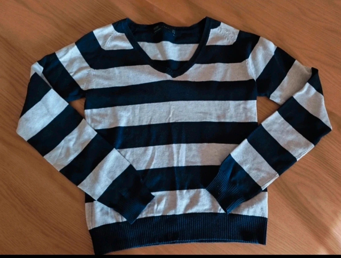 Jersey Zara Talla M Rayas Marino y Beige Cuello Pico / Striped V-Neck Jumper – Zara – taille M / 38 / 10 2