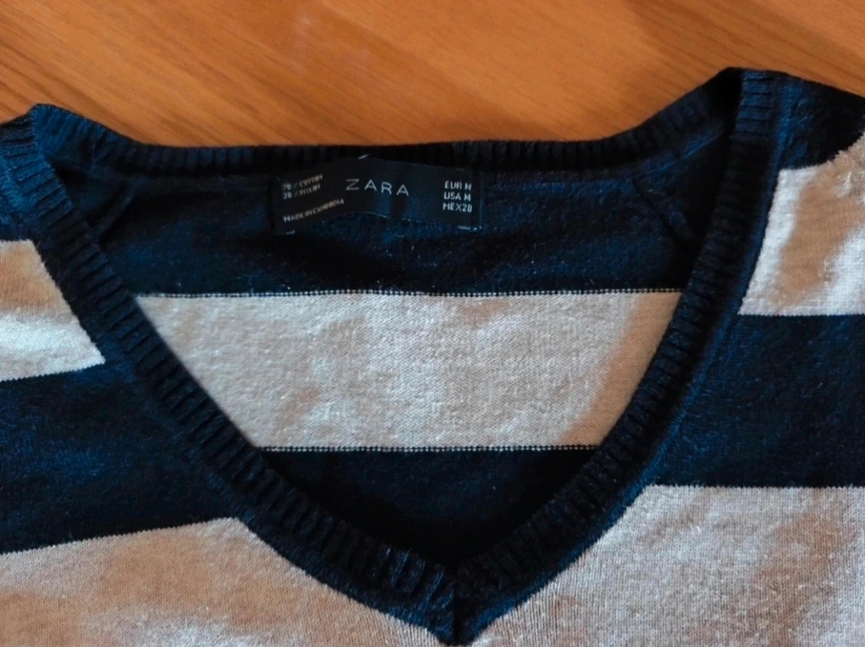 Jersey Zara Talla M Rayas Marino y Beige Cuello Pico / Striped V-Neck Jumper – Zara – taille M / 38 / 10 4