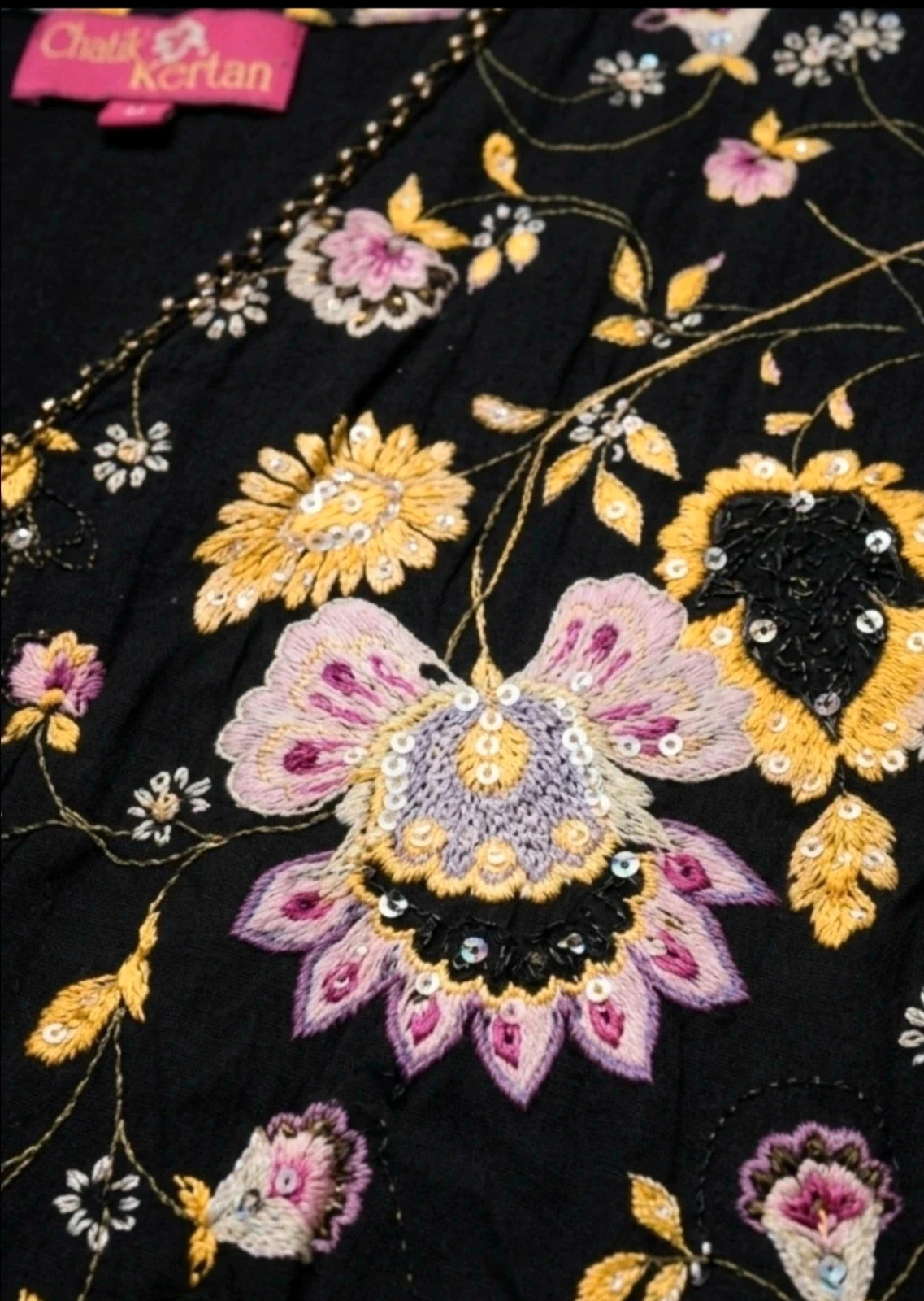 Vestido Chatik & Kertan L Negro Boho Chic Bordado Flores Lentejuelas Ethnic – Chatik & Kertan – taille L / 40 / 12 3