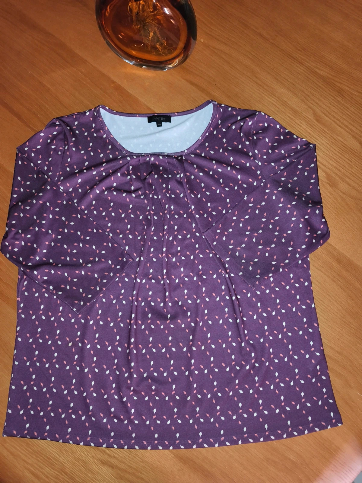 Blusa Morada Estampada Antea Top Plisado Coquette Boho talla 48 💜
