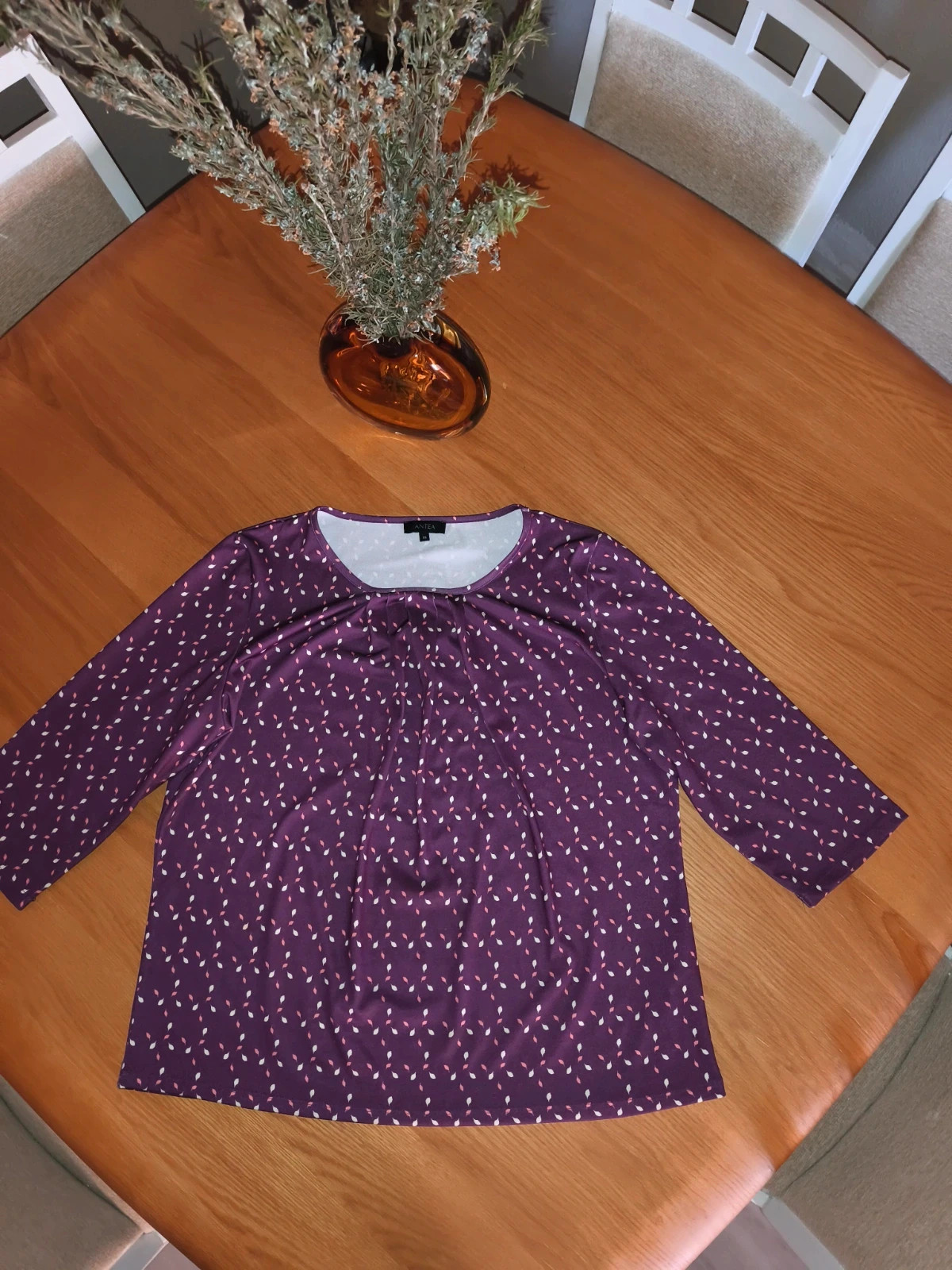 Blusa Morada Estampada Antea Top Plisado Coquette Boho talla 48 💜 – Antea – taille 4XL / 48 / 20 2