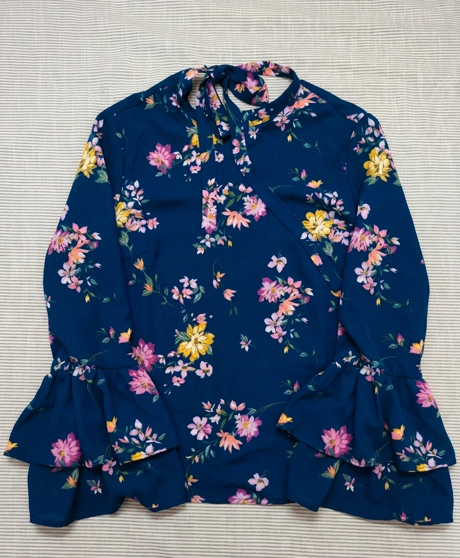 Blusa Floral Azul Marino Manga Campana Boho – taille S / 36 / 8 3