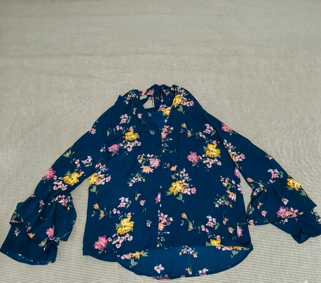 Blusa Floral Azul Marino Manga Campana Boho – taille S / 36 / 8 4