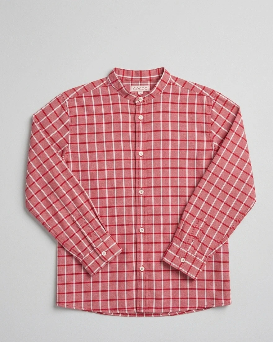 Camisa GOCCO Cuadros Granate Cuello Mao Estilo Trendy