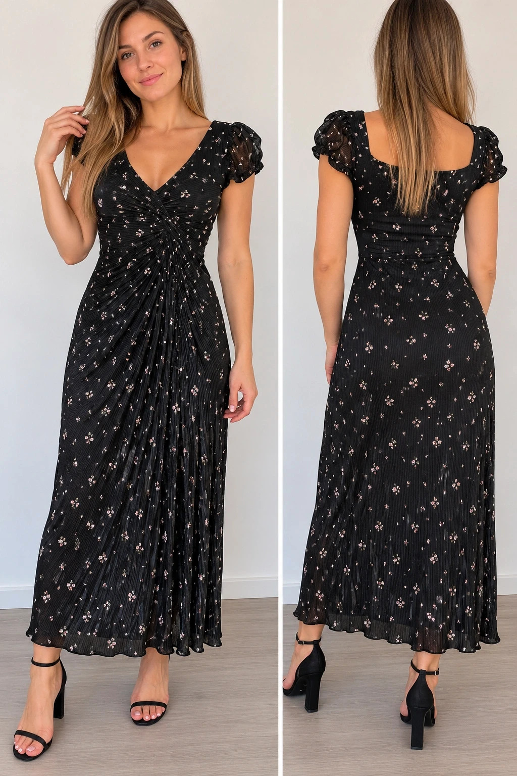 Robe longue noire Jennyfer à petites fleurs – Taille XS