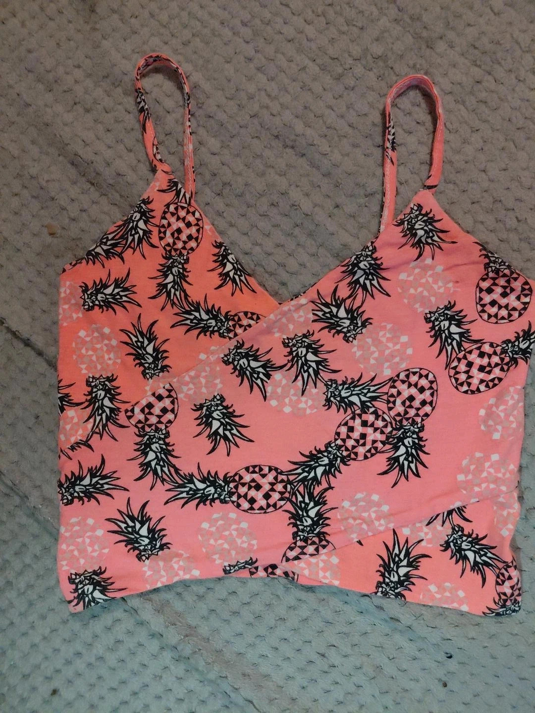 Top court corail à fines bretelles imprimé ananas – Taille XS – Jennyfer – taille XXS / 32 / 4 2