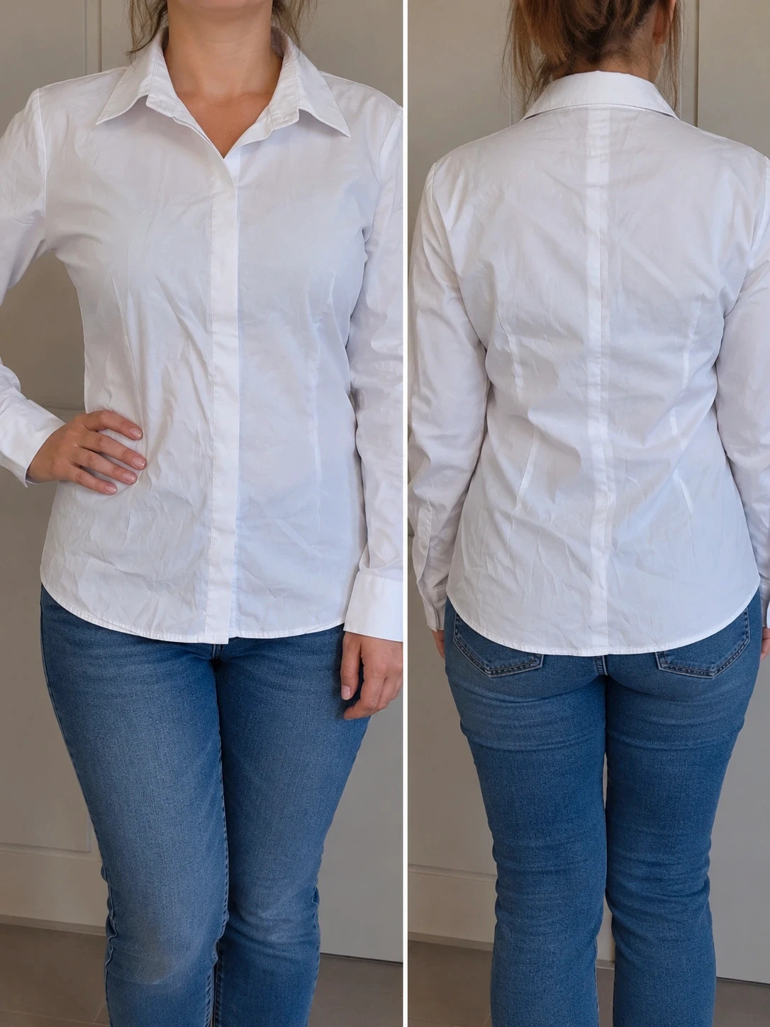 Chemise blanche femme à manches longues – col classique – Élégante