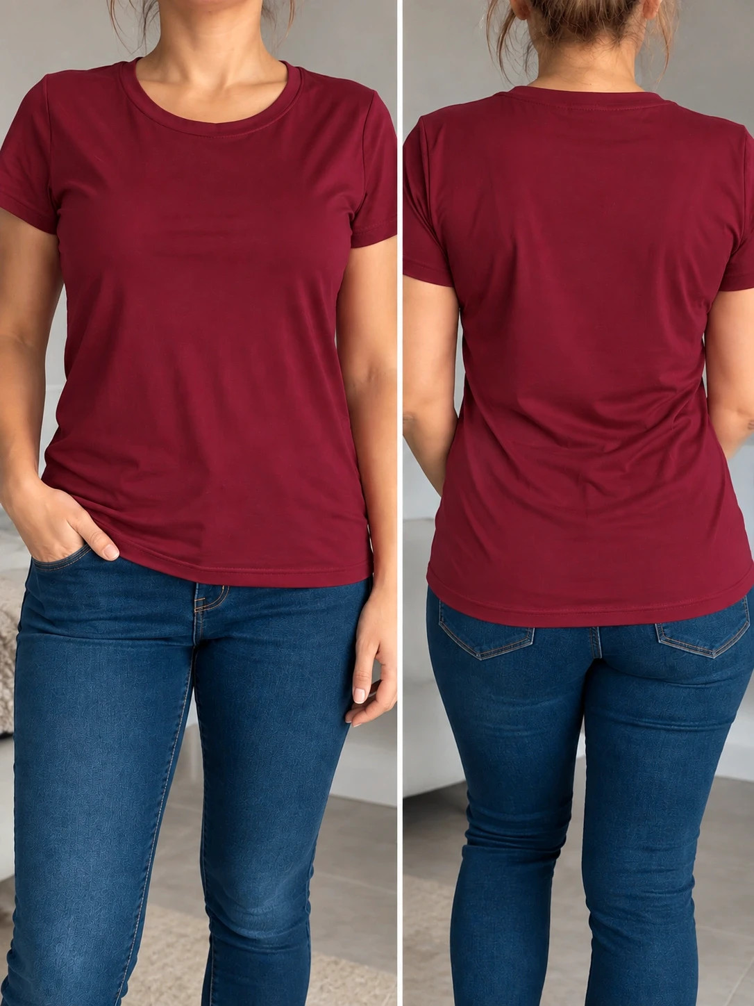 T-shirt femme bordeaux à manches courtes – SHEIN