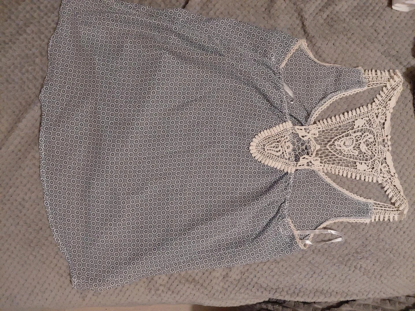 Débardeur femme bleu à motifs avec dos en dentelle crochet – Cache Cache – taille S / 36 / 8 3