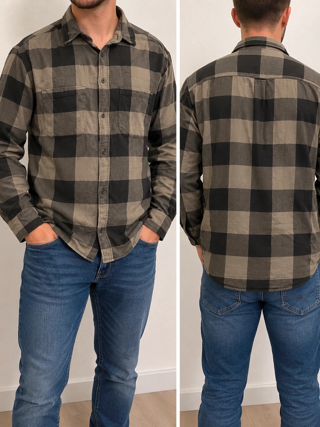 Chemise à carreaux homme H&M – kaki et noir