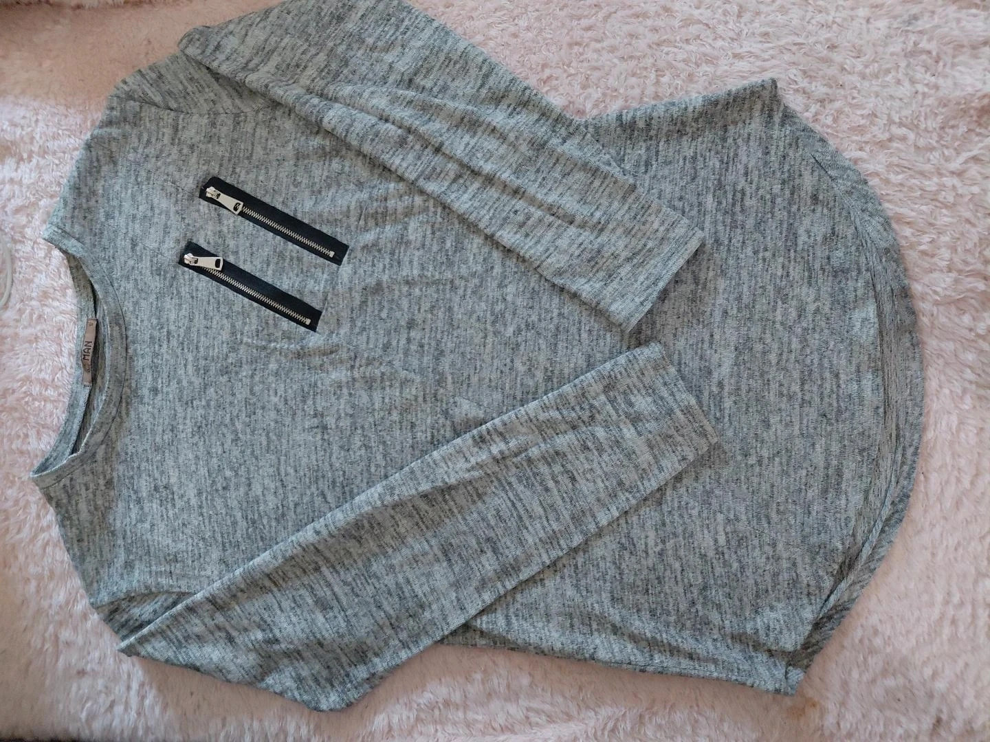 Pull homme gris chiné à manches longues – 2 zips poitrine – Man – taille S 2