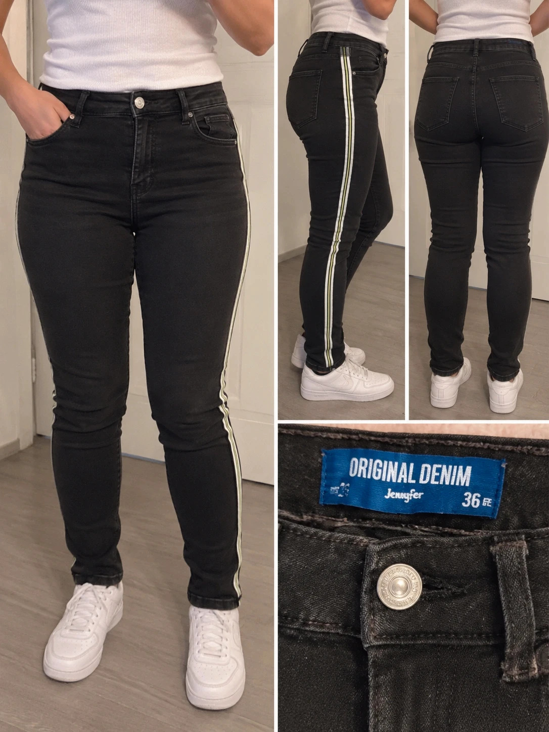 Jean noir slim femme Jennyfer – Taille 36 – Bandes latérales