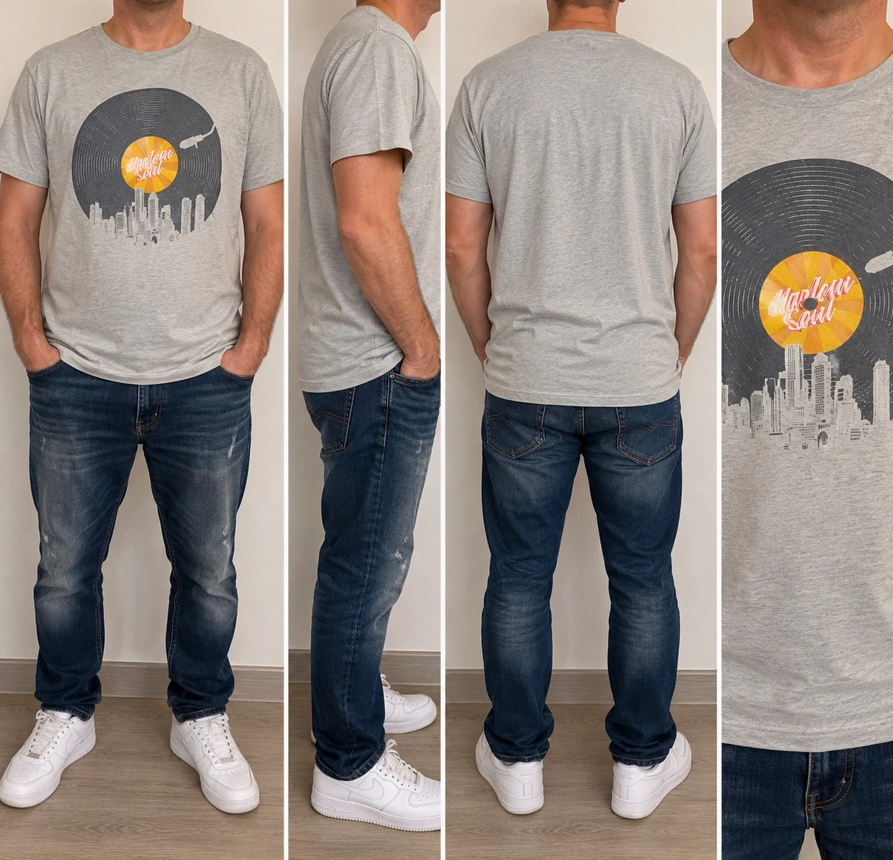 T-shirt homme gris imprimé vinyle – à réparer