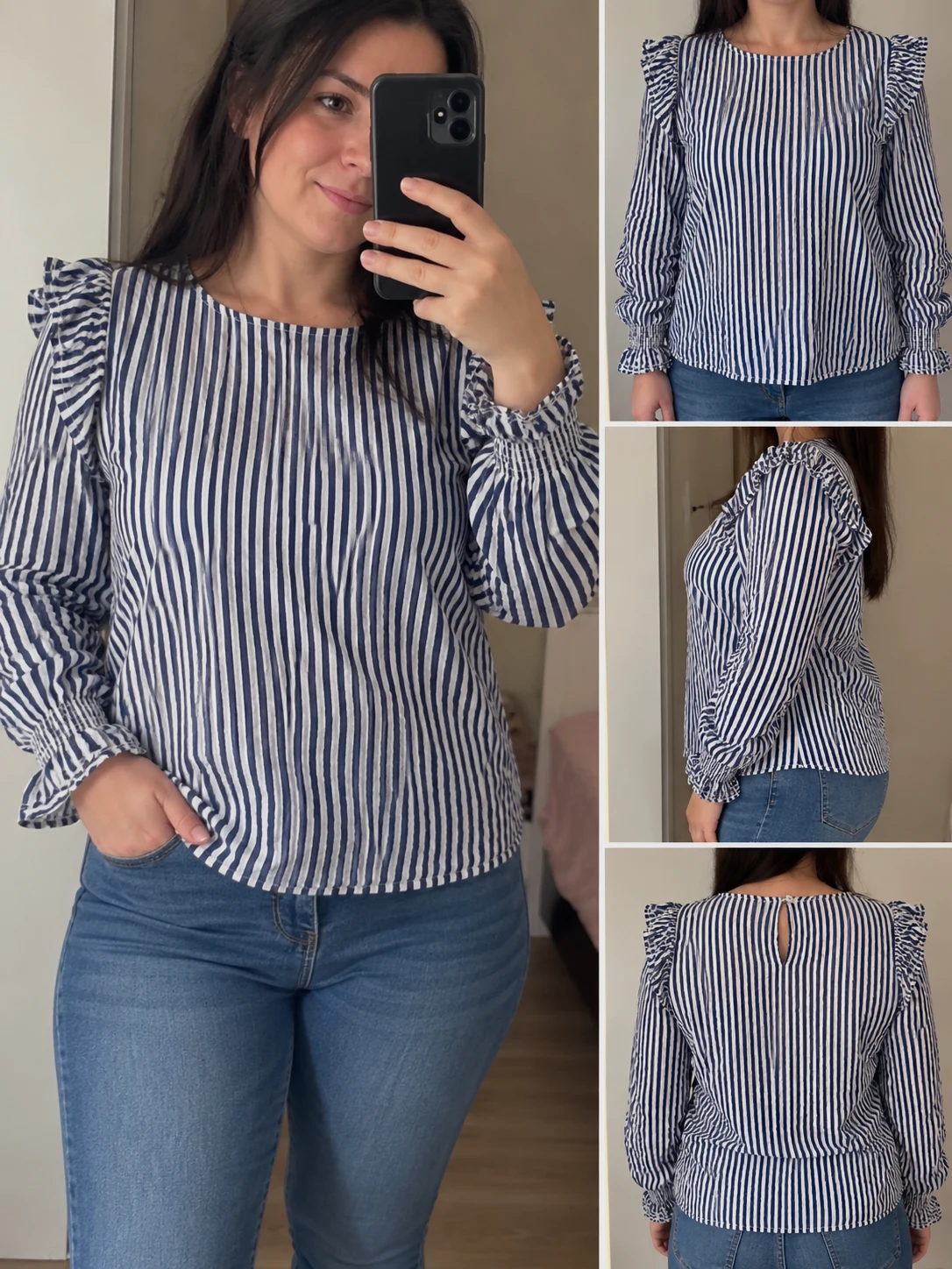 Blouse à rayures bleu et blanc Bershka