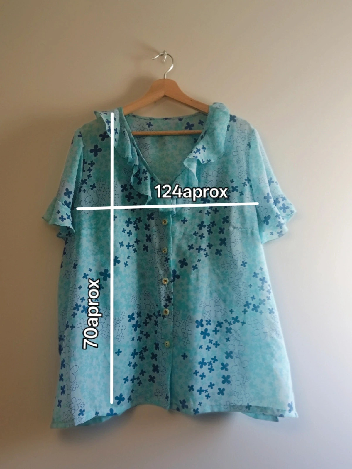 Y2k Blusa fluida azul con volante - Talla 52/54 (Ver medidas) No envío por Vinteg Go 🙏 – taille 6XL / 52 / 24