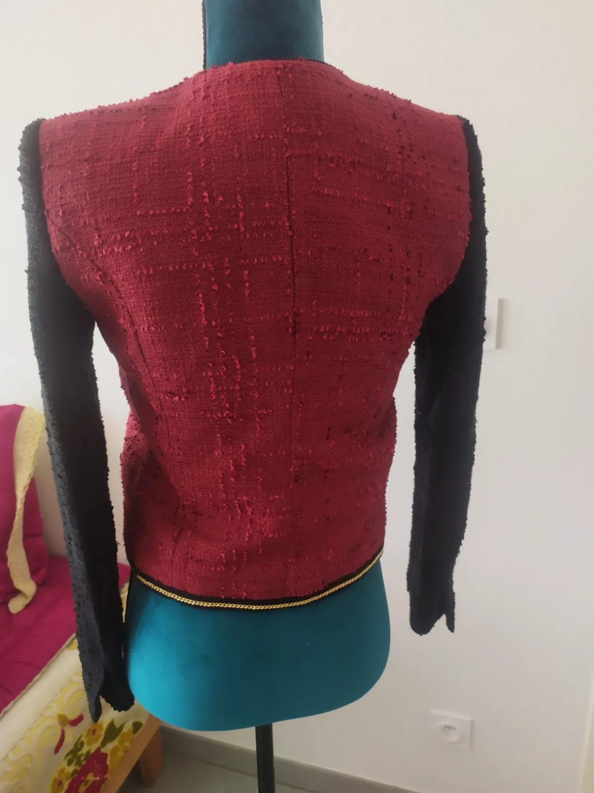 Veste chic style tweed bordeaux et noire Mango - Taille S - Neuve – Mango – taille S 5