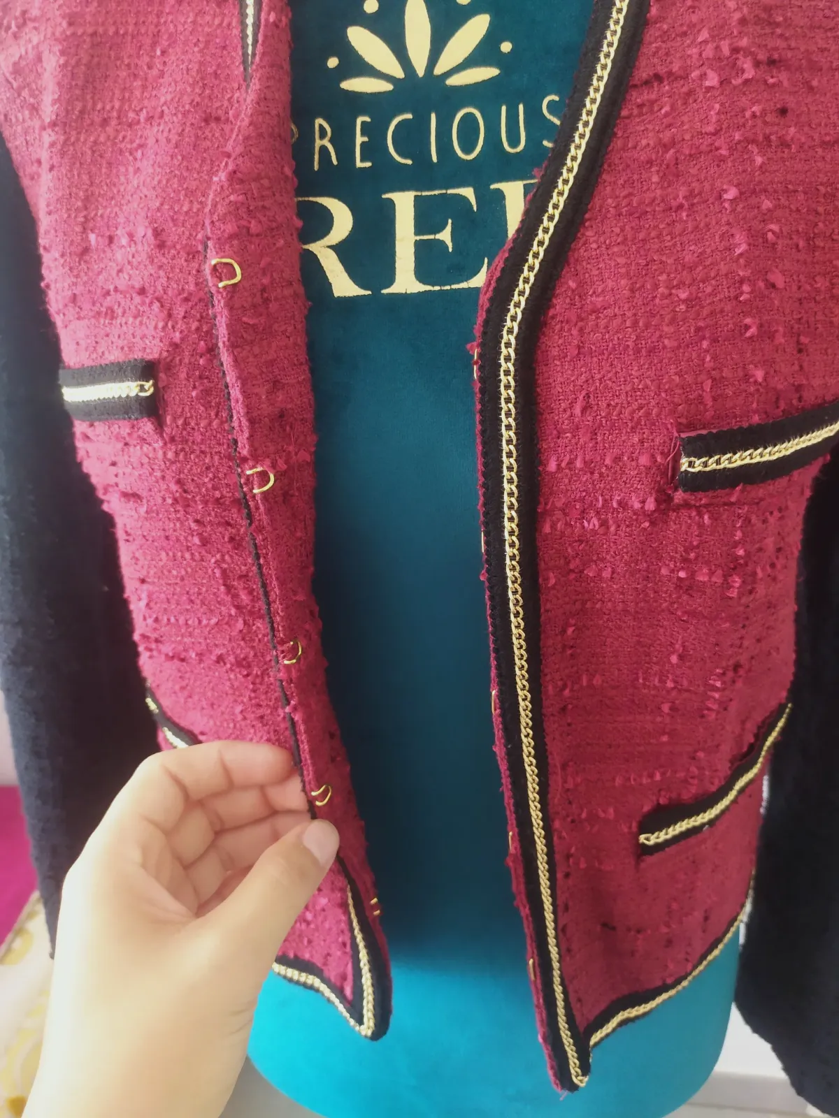Veste chic style tweed bordeaux et noire Mango - Taille S - Neuve – Mango – taille S 2