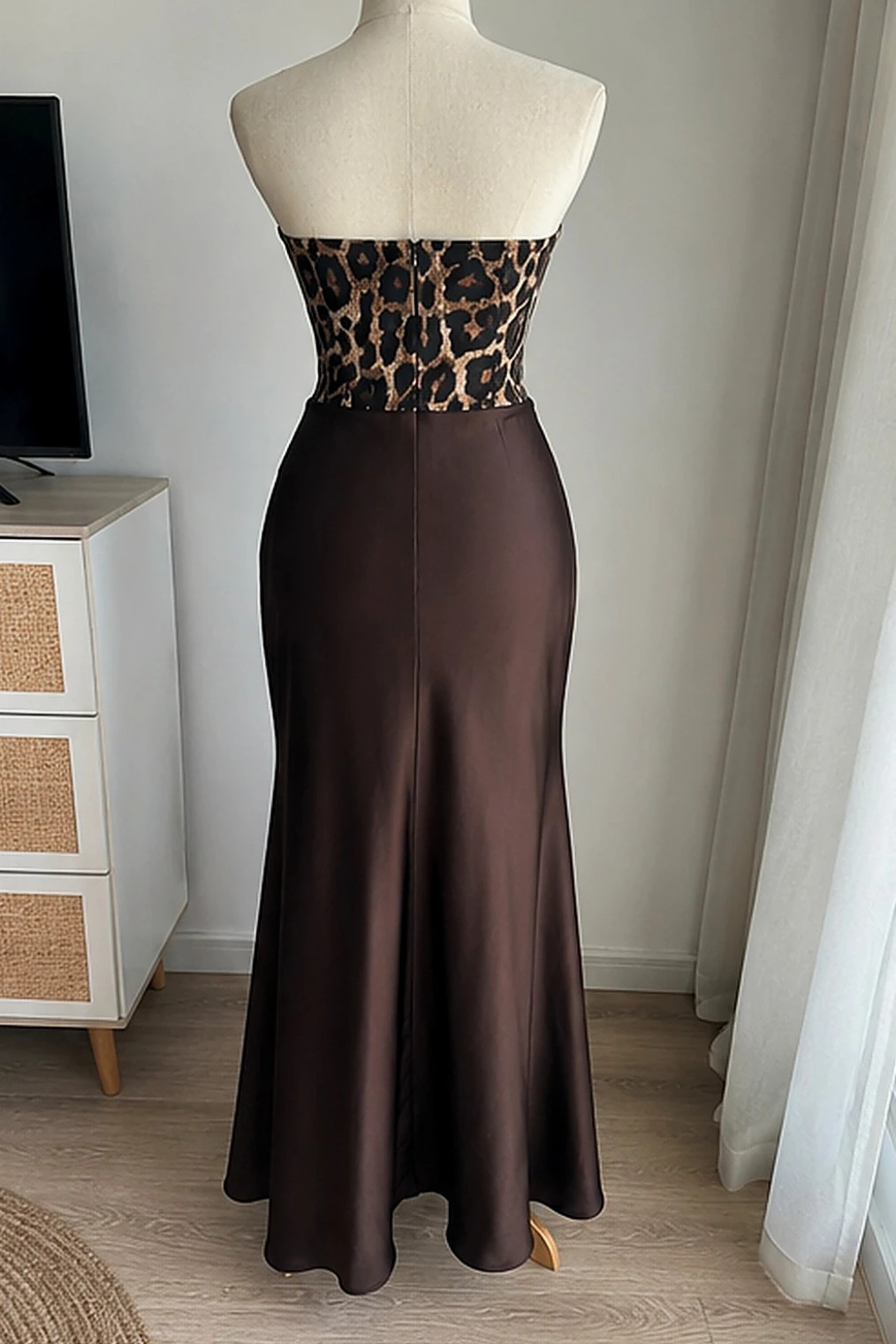 Robe longue bustier satin cafe motif leopard S – Manufacture Sarlat – taille S / 36 / 8 2
