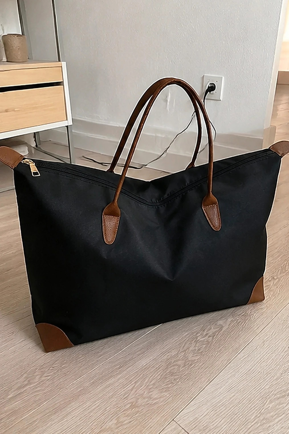 Sac fourre-tout noir tissu et simili cuir style voyage – Edizioni Gubbio