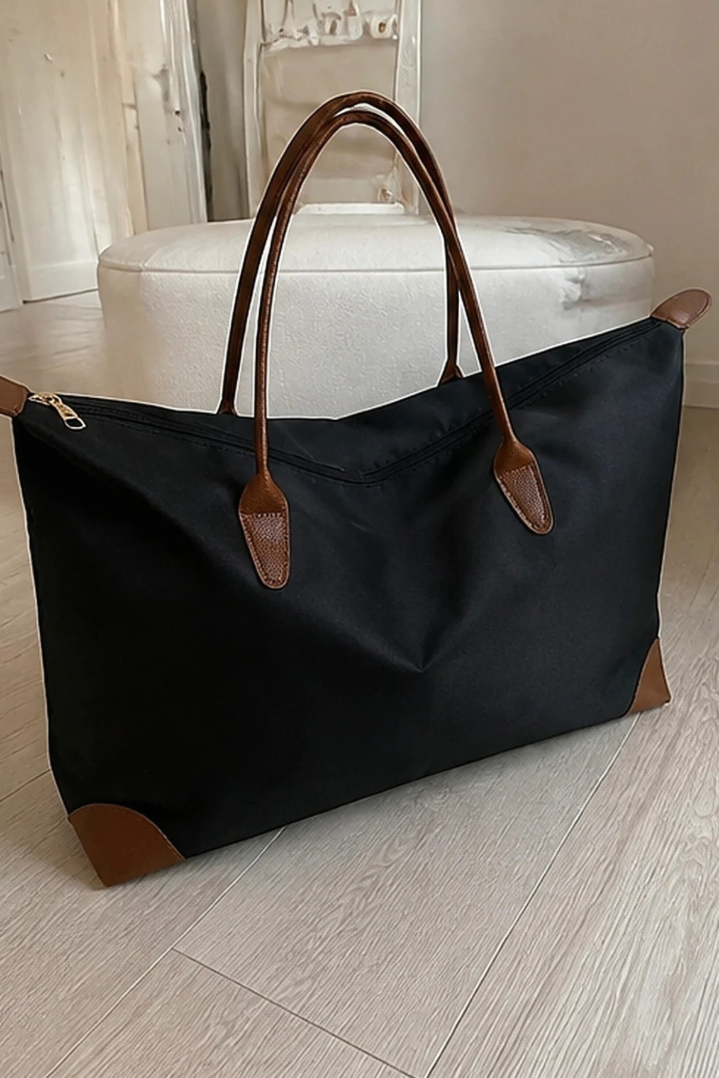Sac fourre-tout noir tissu et simili cuir style voyage – Edizioni Gubbio 3
