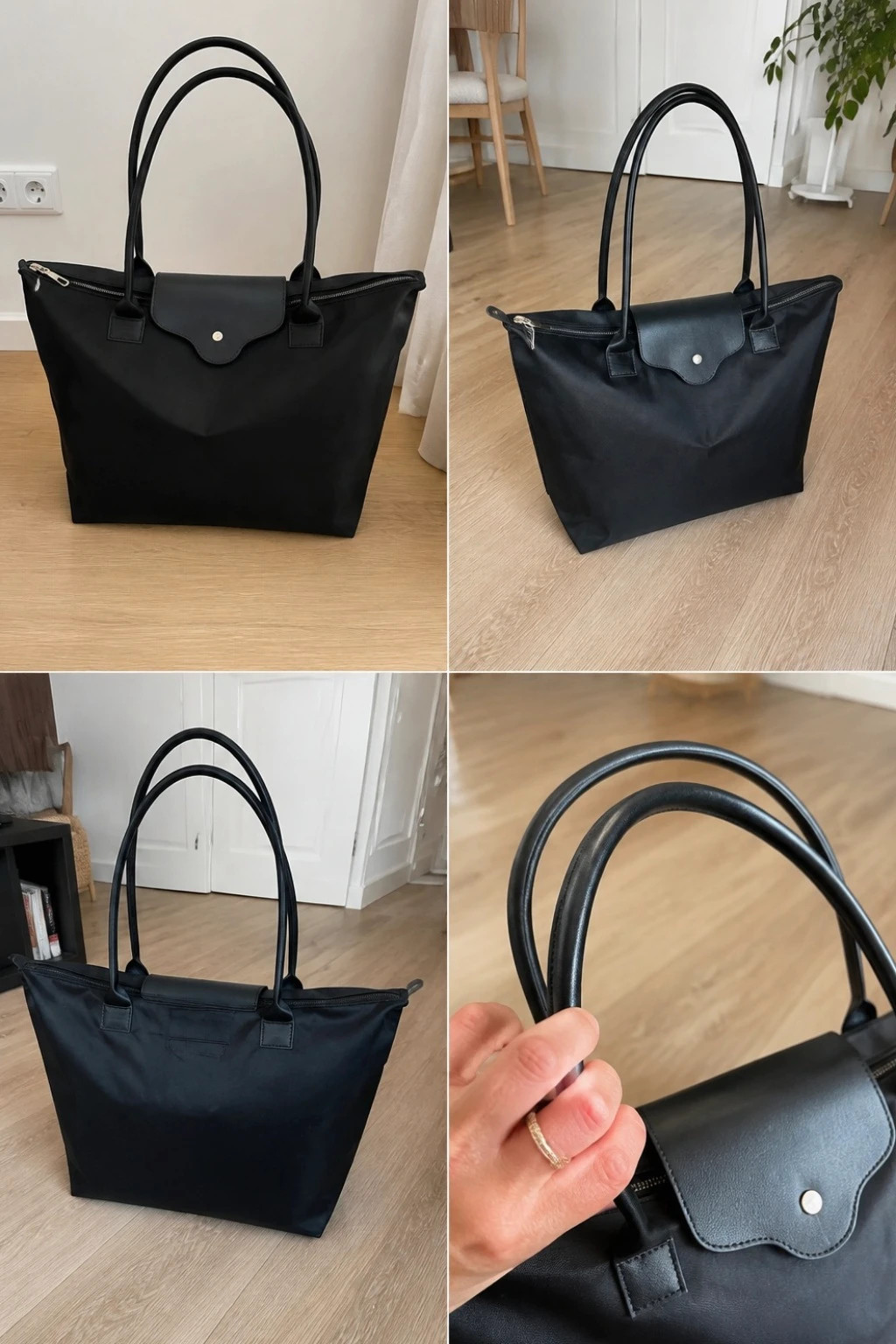 Sac fourre-tout noir minimaliste en toile avec fermeture zippee – Orenza 5