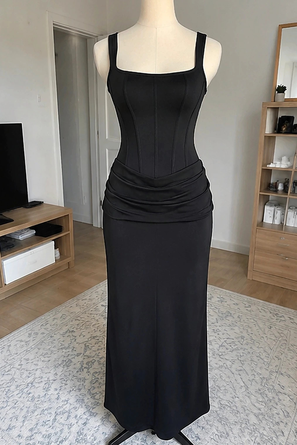 Robe longue noire ajustée corset drapée taille L – atelier serone – taille L / 40 / 12