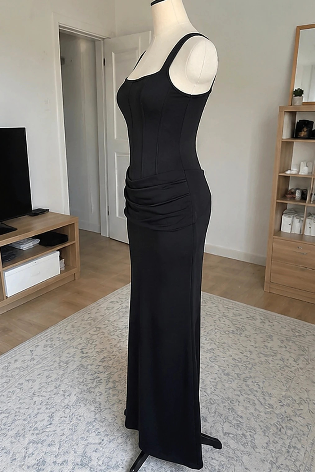 Robe longue noire ajustée corset drapée taille L – atelier serone – taille L / 40 / 12 3