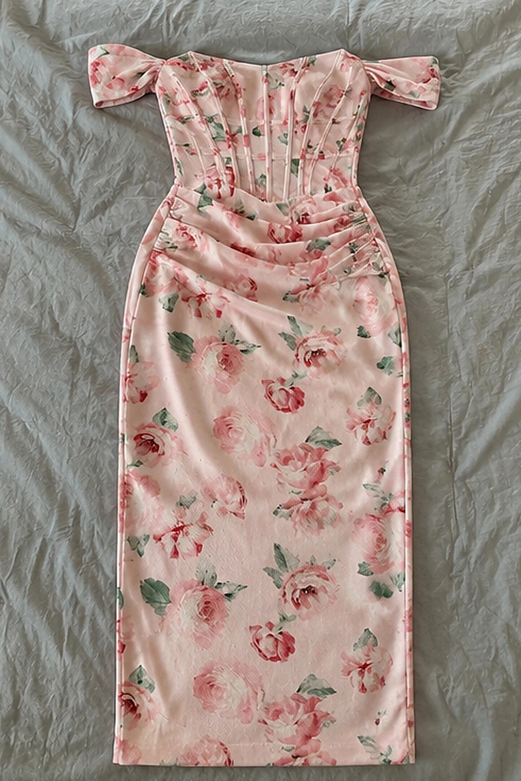 Robe midi corset rose bonbon fleurs epaules nues XL – Manufacture Ribeauvillé – taille XL / 42 / 14 4