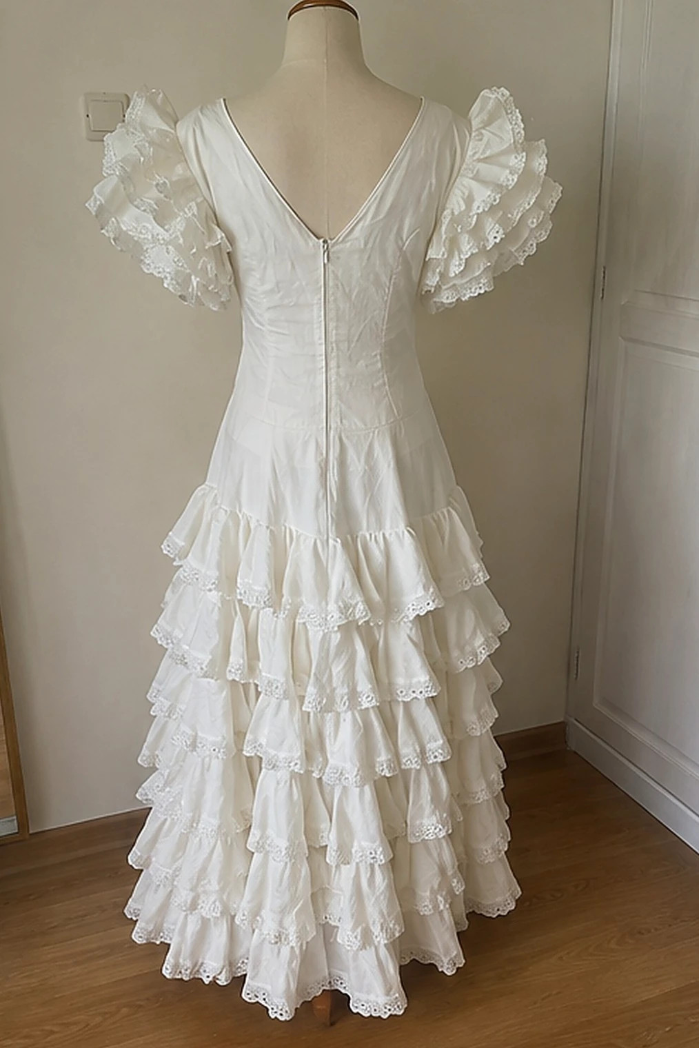 Robe longue blanche style espagnol volants dentelle – Solana – taille S / 36 / 8 2