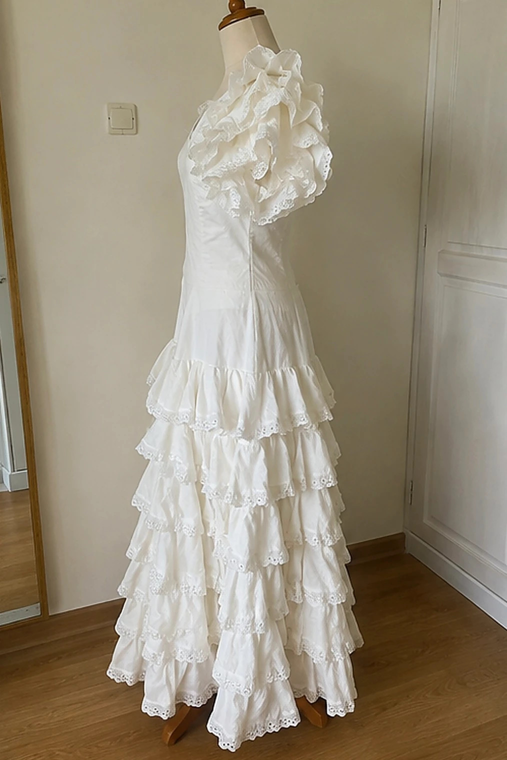 Robe longue blanche style espagnol volants dentelle – Solana – taille S / 36 / 8 3