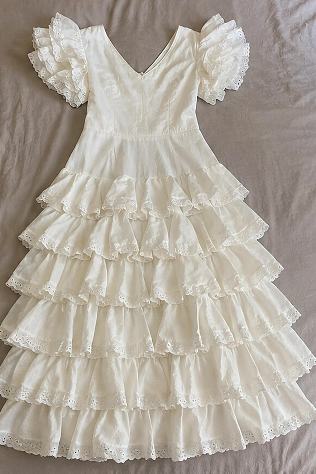 Robe longue blanche style espagnol volants dentelle – Solana – taille S / 36 / 8 4