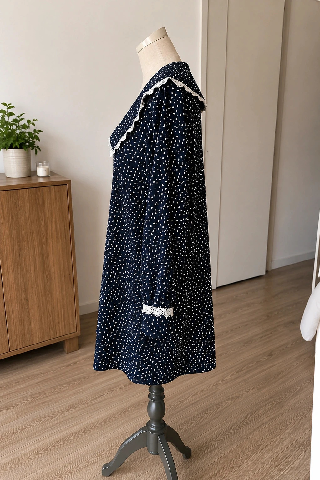 Robe midi laura Ashley cottage vintage marine à pois dentelle col – Laura Ashley – taille M / 38 / 10 3