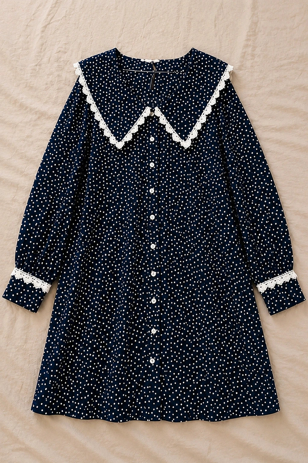 Robe midi laura Ashley cottage vintage marine à pois dentelle col – Laura Ashley – taille M / 38 / 10 4